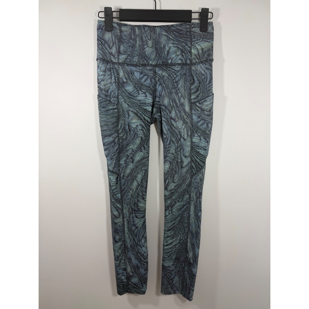 Lululemon Fast And Free Mid Rise 22 Blue Black Wave Print Leggings Womens 4